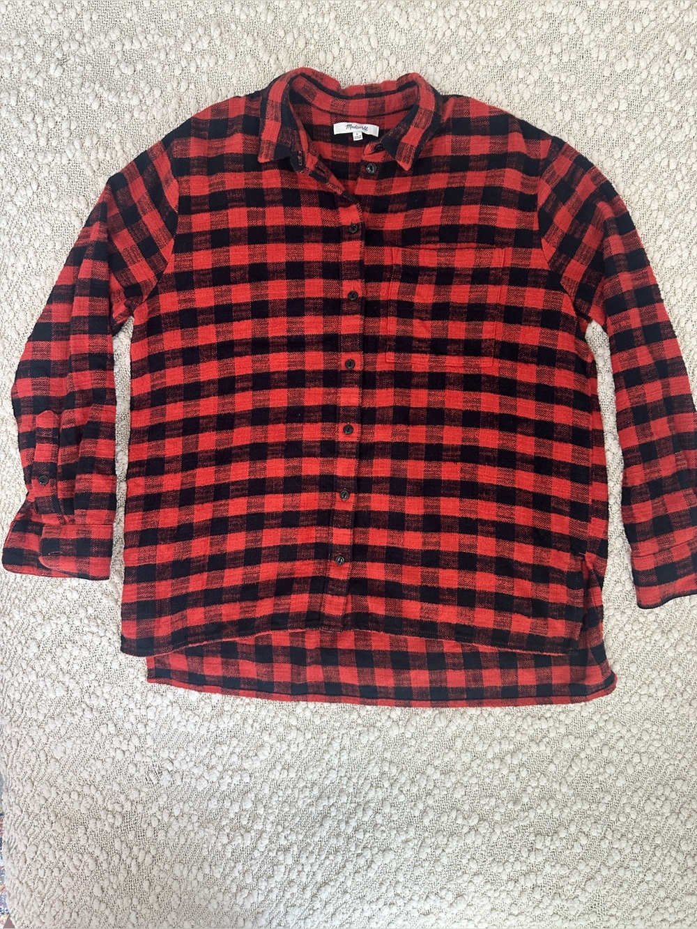 Madewell Red Black Buffalo Plaid Flannel Sunday Oversized Button Down Cotton S
